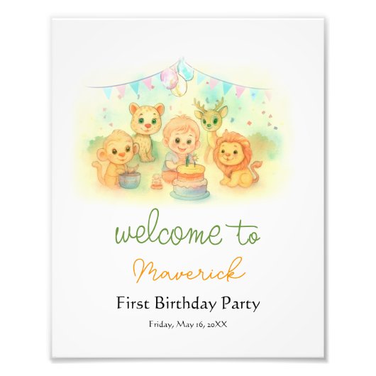 Fun Wild One Boy 1st Birthday Party Welcome Sign Fotodruck (Vorne)