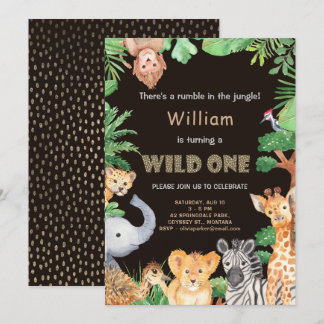 Fun Wild One Jungle Boy erster Geburtstag Einladung