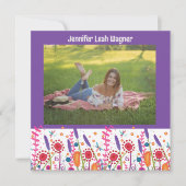 Fun Wildblume Farbenfrohe Abschluss Custom Foto Einladung (Vorderseite)