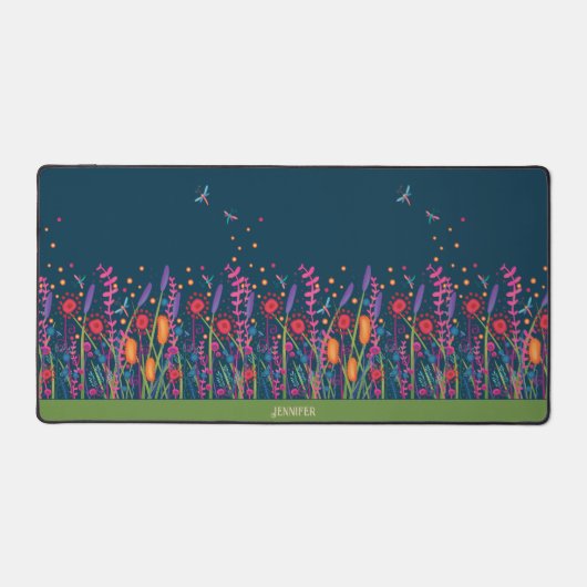 Fun Wildblumen und Dragonflies Boho Individuelle N Schreibtischunterlage (Vorderseite)