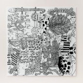 Fun Wilde Tiere Schwarz und Weiß Moderne Kunst Puzzle (Horizontal)