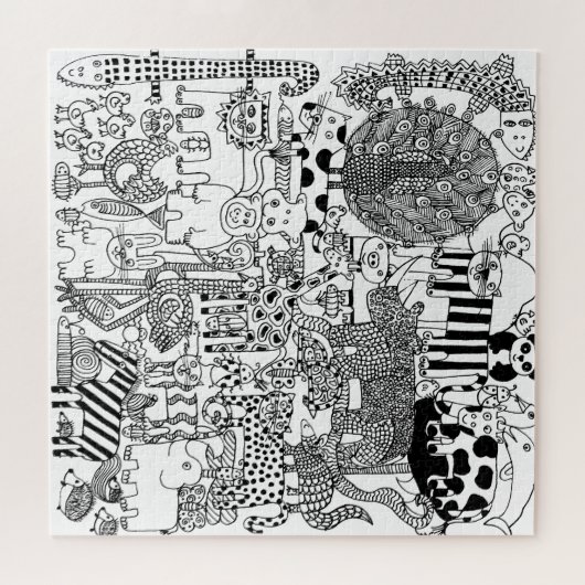 Fun Wilde Tiere Schwarz und Weiß Moderne Kunst Puzzle (Horizontal)