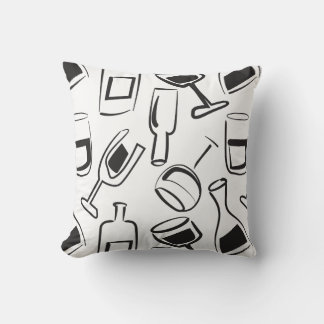 Fun Wine Lover Illustration Schwarz und Weiß Kissen