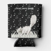 Fun Winking White Cat Wandern auf Piano-Musiknoten Dosenkühler (Vorderseite)