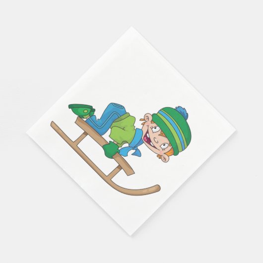 Fun Winter Rodelbahn Niedliches Schneeabenteuer Serviette (Ecke)