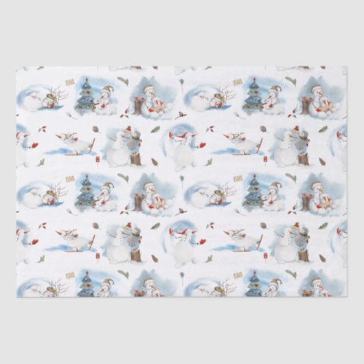 Fun Winter Snowman Kids Cartoon Pattern Seidenpapier (Vorderseite)