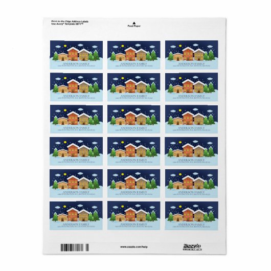 Fun Winter Village Snowman Weihnachtsanschrift Lab Adressaufkleber (Vorne)