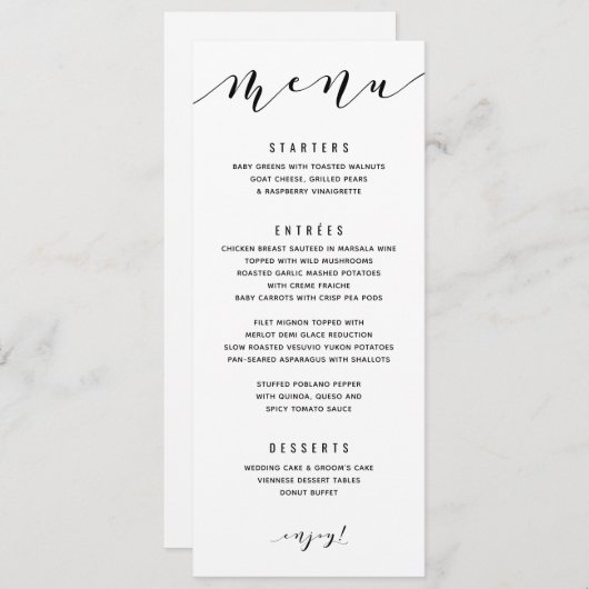Fun Wirbel Calligraphy Wedding Menu Menükarte (Vorne/Hinten)