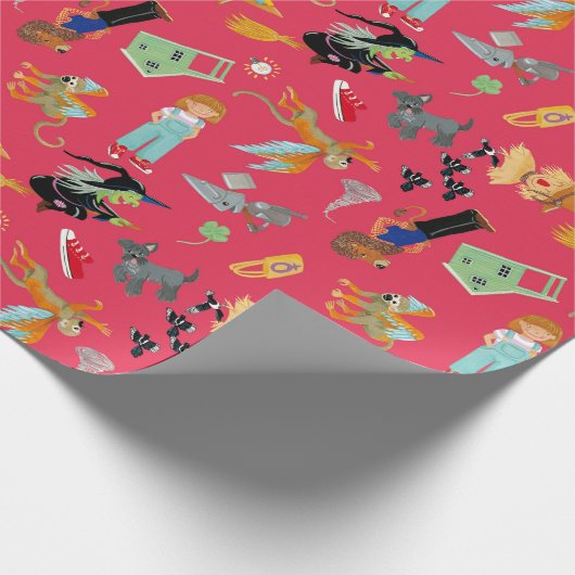 Fun Wizard of Oz on red children's design Geschenkpapier (Ecke)