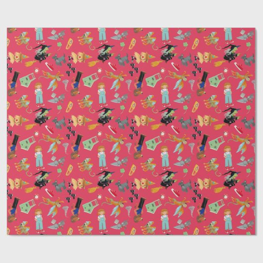 Fun Wizard of Oz on red children's design Geschenkpapier (Flach)