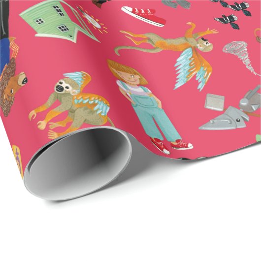 Fun Wizard of Oz on red children's design Geschenkpapier (Rolleneckpunkt)