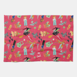 Fun Wizard of Oz on red children's design Geschirrtuch