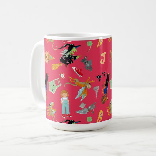 Fun Wizard of Oz on red children's design Kaffeetasse (Vorderseite Links)