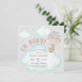 Fun Woodland Teddy Bear Balloon Babydusche Einladung (Stehend Vorderseite)