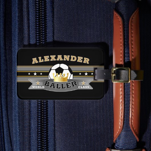 Fun World Class Baller mit FOOTBALL auf BLACK Gepäckanhänger (Vorderseite Insitu 4)