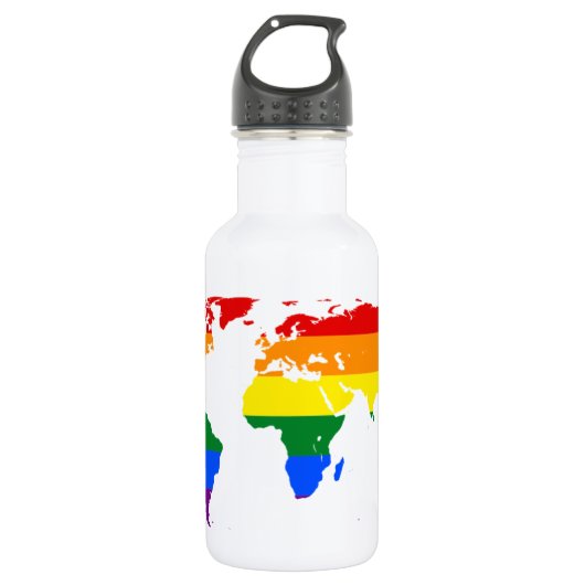 Fun World Map Farbenfrohe Streifen Edelstahlflasche (Vorderseite)