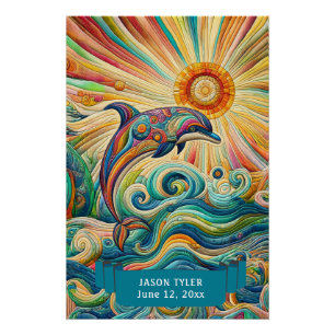 FUN WUNDERSCHÖNES, FARBIGES DOLPHIN, MEER UND SONN POSTER