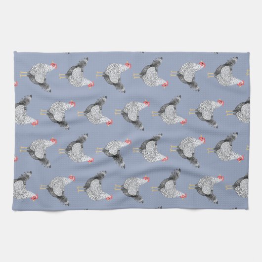 Fun Wyandotte Chicken Hen Watercolor Blue Geschirrtuch (Horizontal)
