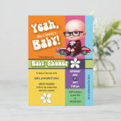 Fun Yeah Baby Retro Baby Dusche Einladung (Stehend Vorderseite)
