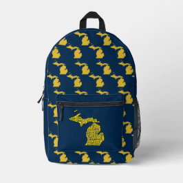 Fun Yellow and Navy Blue Staat in Michigan Cities Bedruckter Rucksack