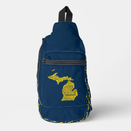 Fun Yellow and Navy Blue Staat in Michigan Cities Crossbody Bag
