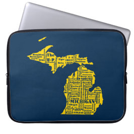 Fun Yellow and Navy Blue Staat in Michigan Cities Laptopschutzhülle
