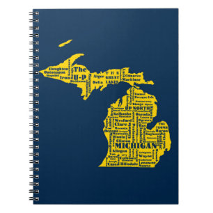 Fun Yellow and Navy Blue Staat in Michigan Cities Notizblock