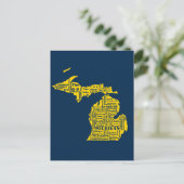 Fun Yellow and Navy Blue Staat in Michigan Cities Postkarte (Stehend Vorderseite)
