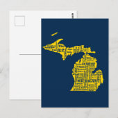 Fun Yellow and Navy Blue Staat in Michigan Cities Postkarte (Vorne/Hinten)
