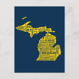 Fun Yellow and Navy Blue Staat in Michigan Cities Postkarte