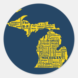 Fun Yellow and Navy Blue Staat in Michigan Cities Runder Aufkleber