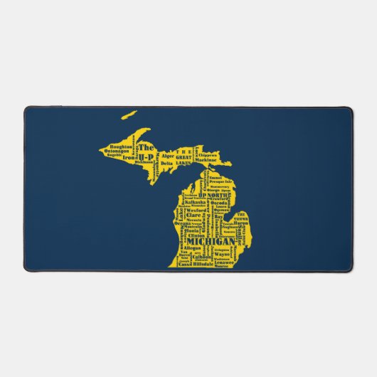 Fun Yellow and Navy Blue Staat in Michigan Cities Schreibtischunterlage (Vorderseite)