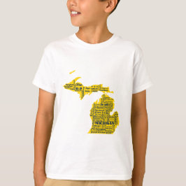 Fun Yellow and Navy Blue Staat in Michigan Cities T-Shirt