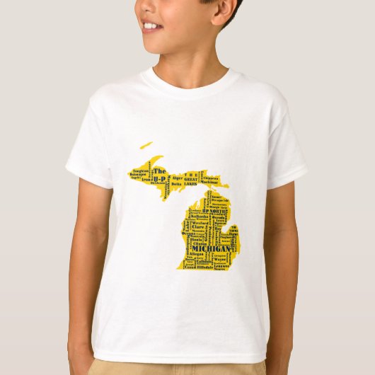 Fun Yellow and Navy Blue Staat in Michigan Cities T-Shirt (Vorderseite)