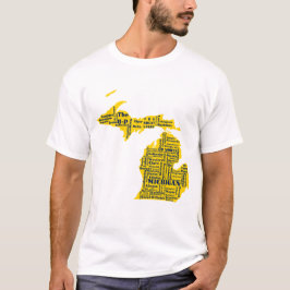 Fun Yellow and Navy Blue Staat in Michigan Cities T-Shirt