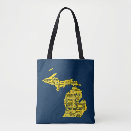 Fun Yellow and Navy Blue Staat in Michigan Cities Tasche (Vorderseite)