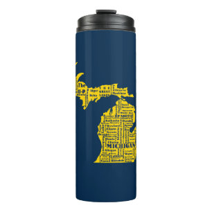 Fun Yellow and Navy Blue Staat in Michigan Cities Thermosbecher