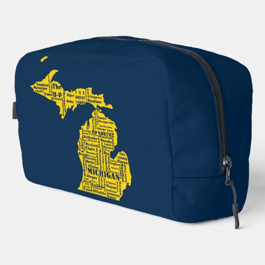 Fun Yellow and Navy Blue Staat in Michigan Cities Waschbeutel (Rechte Ecke)