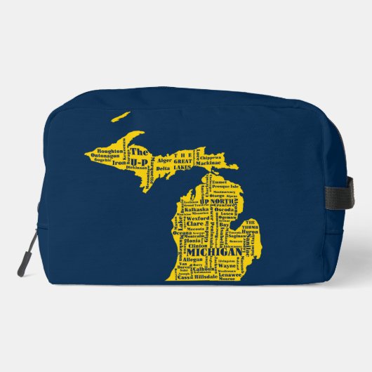 Fun Yellow and Navy Blue Staat in Michigan Cities Waschbeutel (Rückseite)
