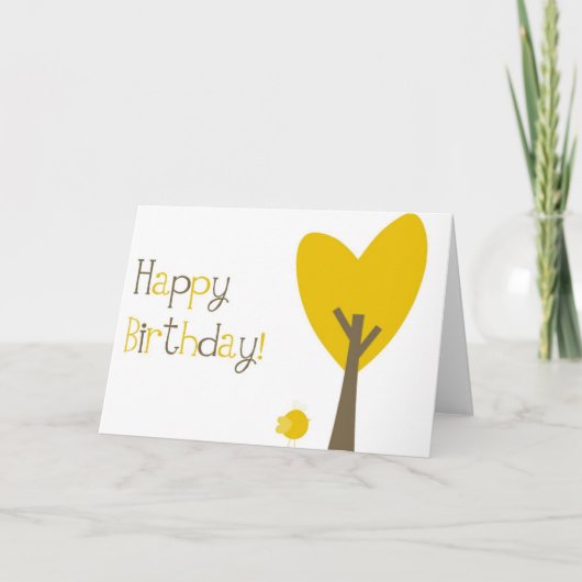 Fun Yellow Bird and Treart Heart Happy Birthday Ca Karte (Vorderseite)