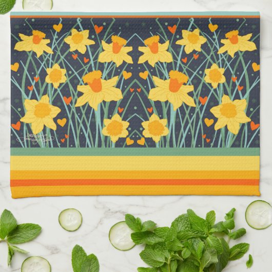 Fun Yellow Daffodils Individuelle Name oder Quote Geschirrtuch (Gefaltet)