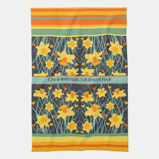 Fun Yellow Daffodils Individuelle Name oder Quote Geschirrtuch (Vertikal)