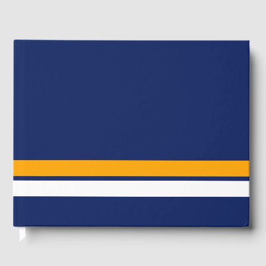 Fun Yellow Edge Racing Stripes auf Navy Blue Gästebuch (Vorderseite)