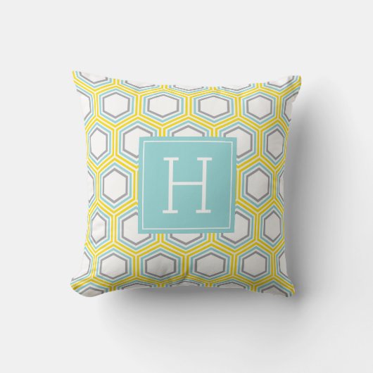 Fun Yellow Honeycomb Pattern Monogram Kissen (Vorderseite)