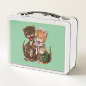 Fun Yellow Lady Cat, der männlichen braunen Katze Metall Brotdose (Rückseite)