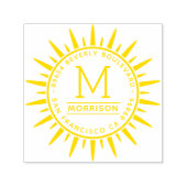 Fun Yellow Sun | Benutzerdefinierte Monogramm-Rück Permastempel (Design)