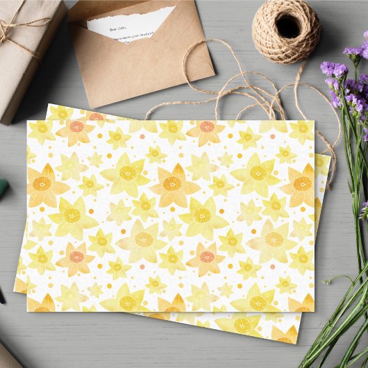 Fun Yellow Watercolor Daffodin & Dots Muster Seidenpapier