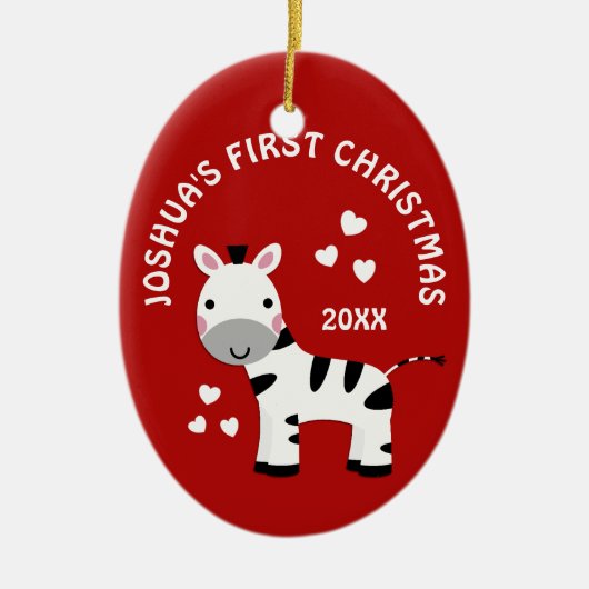 Fun Zebra Baby's 1. Weihnachtsgeschenk Red. Keramik Ornament (Vorne)