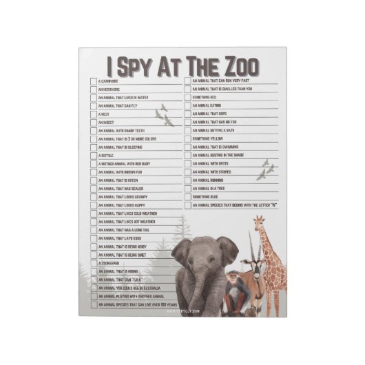 Fun Zoo Explorer Scavenger Hunt Notizblock (Rotiert)