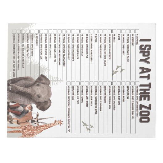 Fun Zoo Explorer Scavenger Hunt Notizblock (Vorderseite)